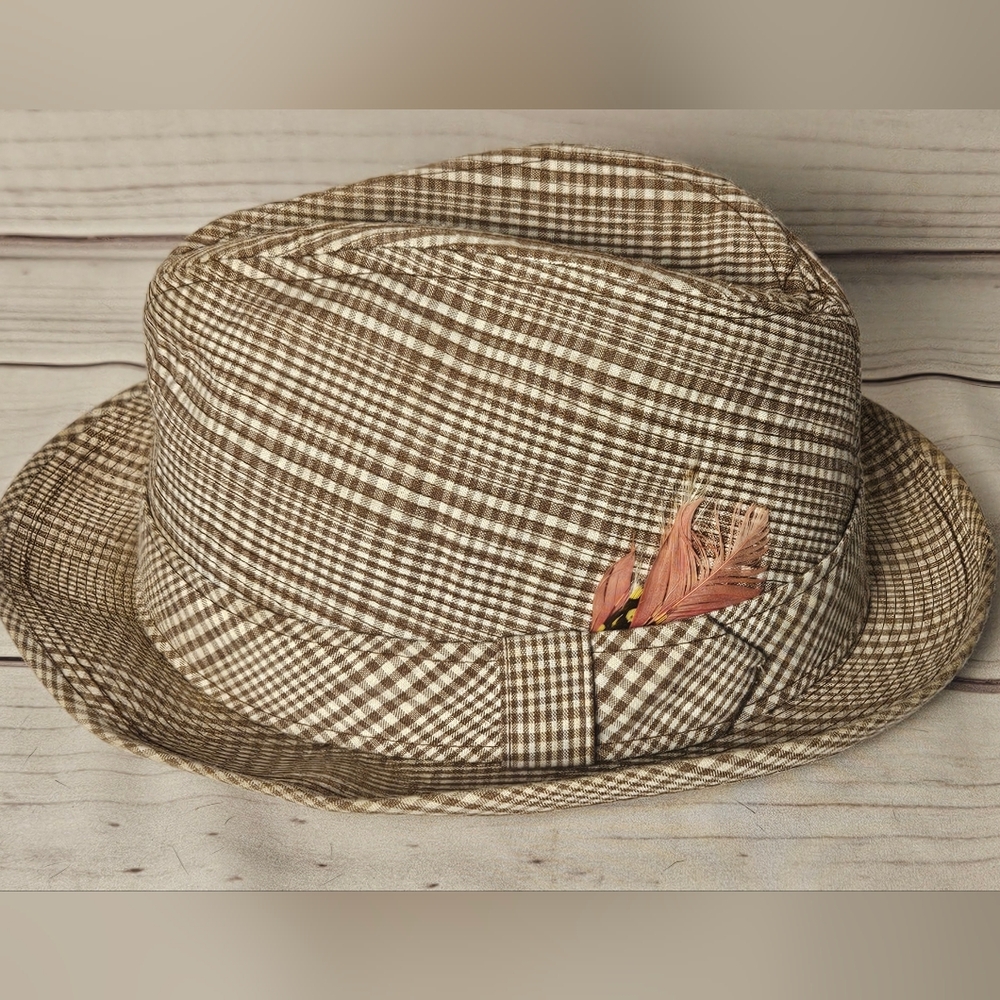 Vintage Dobbs Fifth Ave New York Plaid Fedora Hat With Feather Size 7 1/4